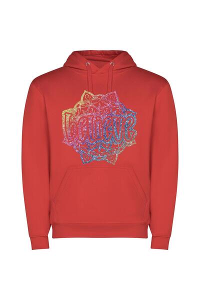 iLovePrints Radiant Cosmic Glitter Φούτερ με κουκούλα σε χρώμα Κόκκινο