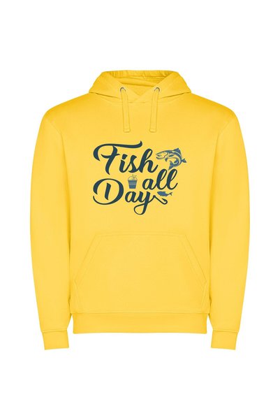 iLovePrints Fish-Filled Fine Day Φούτερ με κουκούλα σε χρώμα Κίτρινο