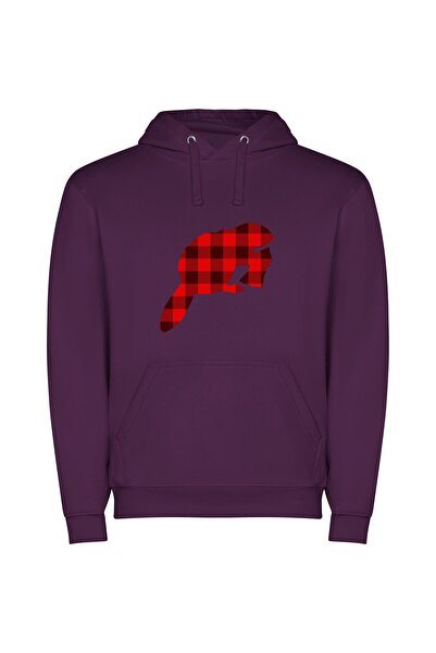 iLovePrints Plaid Lumberjack Beaver Φούτερ με κουκούλα σε χρώμα Μωβ