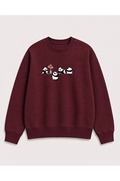herkesemoda Baby Pandas Printed 2 Thread Threaded Crew Neck Sweatshirt