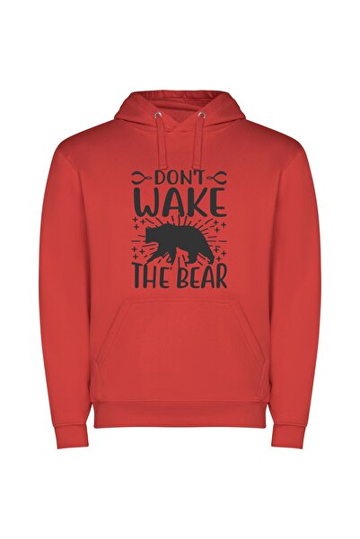 iLovePrints Beware Angry Bear Φούτερ με κουκούλα σε χρώμα Κόκκινο