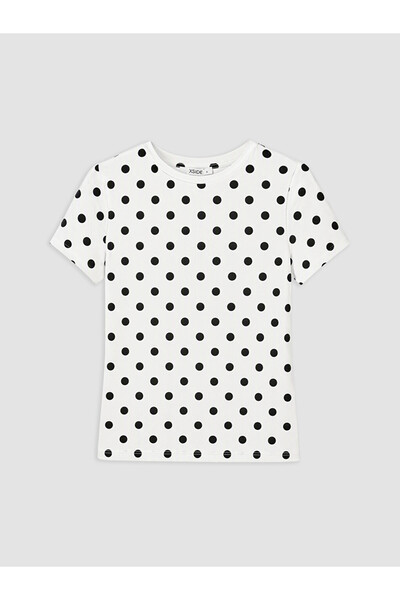 LC Waikiki Ecru Crew Neck Polka Dot Women's T-Shirt