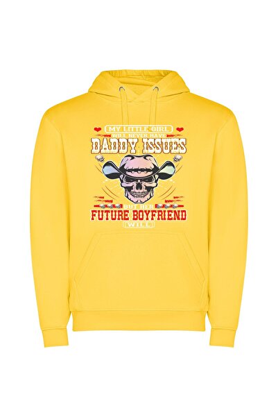 iLovePrints Rock Cowboy Skull Art Φούτερ με κουκούλα σε χρώμα Κίτρινο
