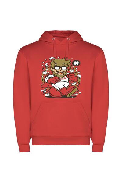 iLovePrints Cartoon Geek: Official Character Φούτερ με κουκούλα σε χρώμα Κόκκινο