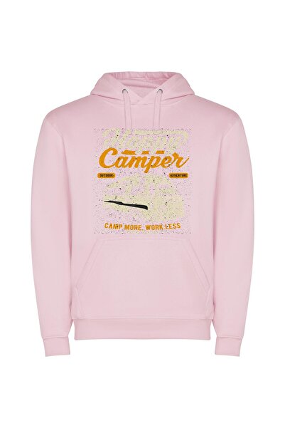 iLovePrints Camp Work, Vintage Style Φούτερ με κουκούλα σε χρώμα Ροζ