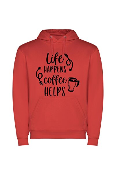 iLovePrints Coffee: Life's Uplifting Elixir Φούτερ με κουκούλα σε χρώμα Κόκκινο