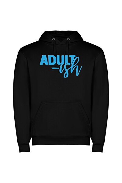 iLovePrints Blueish Adult Character Logo Φούτερ με κουκούλα σε χρώμα Μαύρο