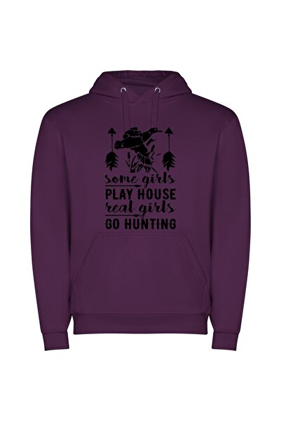 iLovePrints Genuine Girls Go Hunting Φούτερ με κουκούλα σε χρώμα Μωβ