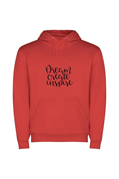 iLovePrints Dream Inspire Create Overcome Φούτερ με κουκούλα σε χρώμα Κόκκινο