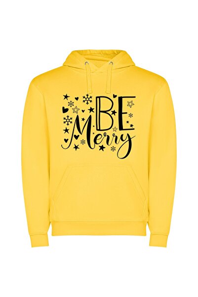 iLovePrints Whimsical Monochrome Merry Φούτερ με κουκούλα σε χρώμα Κίτρινο