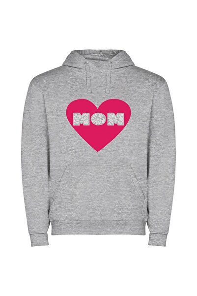 iLovePrints Mom's Floral Heart Φούτερ με κουκούλα σε χρώμα Γκρι