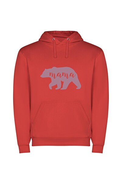 iLovePrints Pink Mama Bear's Legacy Φούτερ με κουκούλα σε χρώμα Κόκκινο