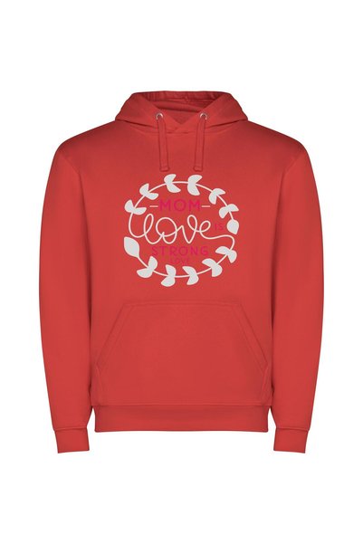 iLovePrints Maternal Bond: Strong Love Φούτερ με κουκούλα σε χρώμα Κόκκινο