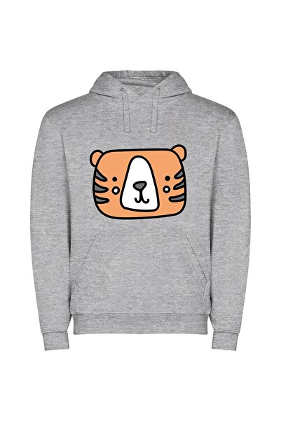 iLovePrints Beaming Tiger Portrait Φούτερ με κουκούλα σε χρώμα Γκρι