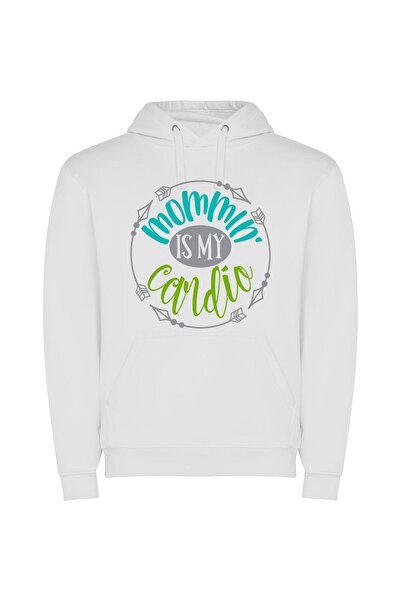 iLovePrints Fit Mom's Vinyl Workout Φούτερ με κουκούλα σε χρώμα Λευκό