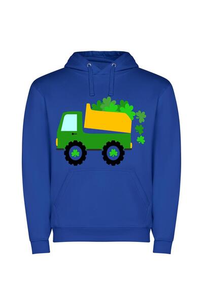 iLovePrints Green Clover Truck Delight Φούτερ με κουκούλα σε χρώμα Μπλε