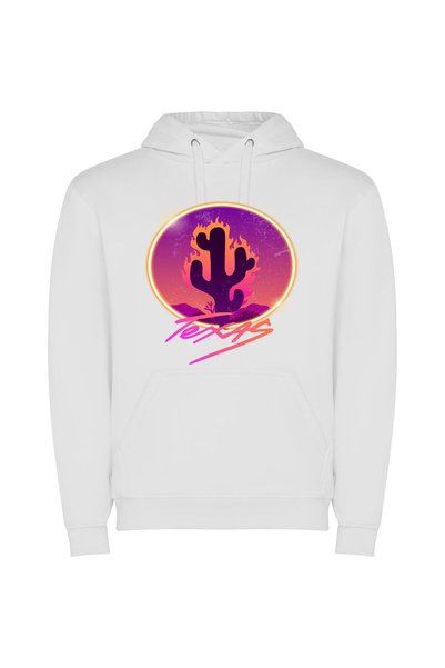 iLovePrints Cactus Synthwave Oasis Φούτερ με κουκούλα σε χρώμα Λευκό
