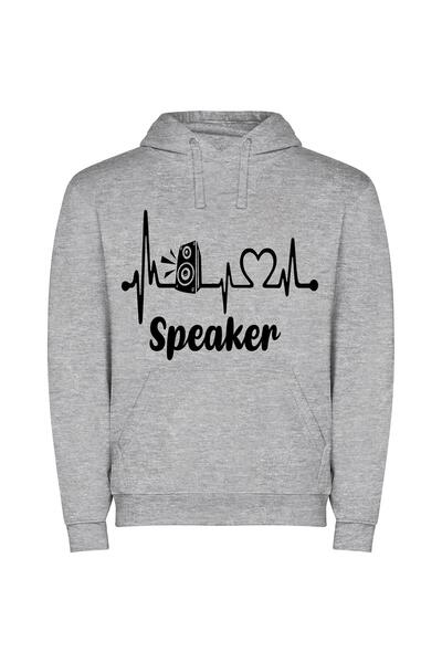 iLovePrints Monochrome Speaker Ensemble Φούτερ με κουκούλα σε χρώμα Γκρι