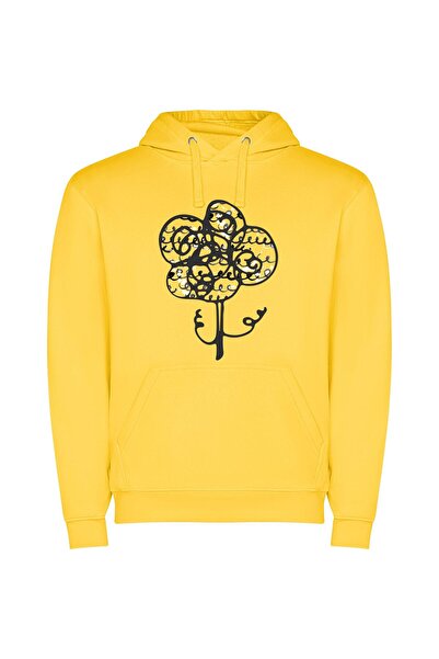 iLovePrints ''Elegant Floral Metal Sketch'' Φούτερ με κουκούλα σε χρώμα Κίτρινο