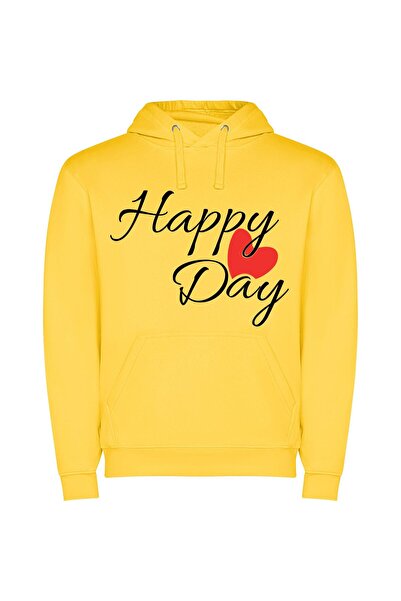 iLovePrints Happy Hearts Valentine's Day Φούτερ με κουκούλα σε χρώμα Κίτρινο