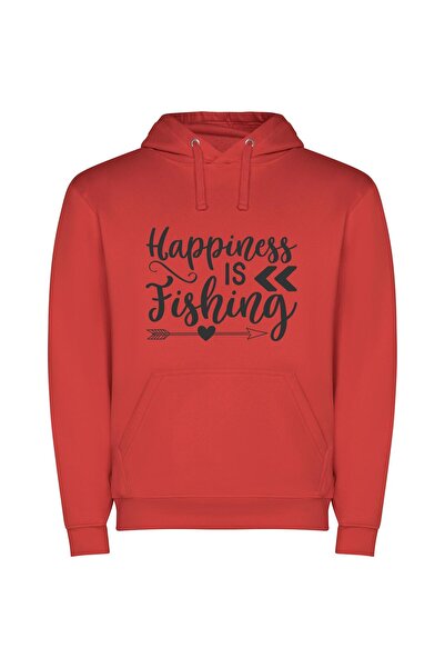 iLovePrints Fishing Happiness Captured Φούτερ με κουκούλα σε χρώμα Κόκκινο
