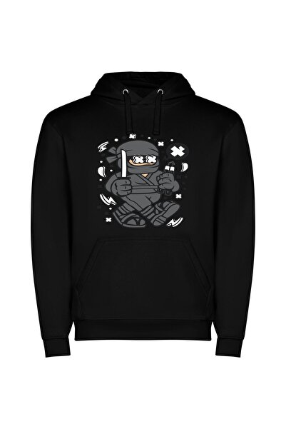 iLovePrints Inked Urban Samurai Ninja Φούτερ με κουκούλα σε χρώμα Μαύρο