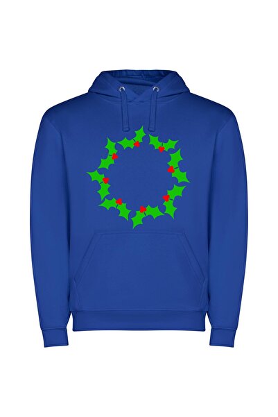 iLovePrints Holly Halo: Festive Laurel Φούτερ με κουκούλα σε χρώμα Μπλε