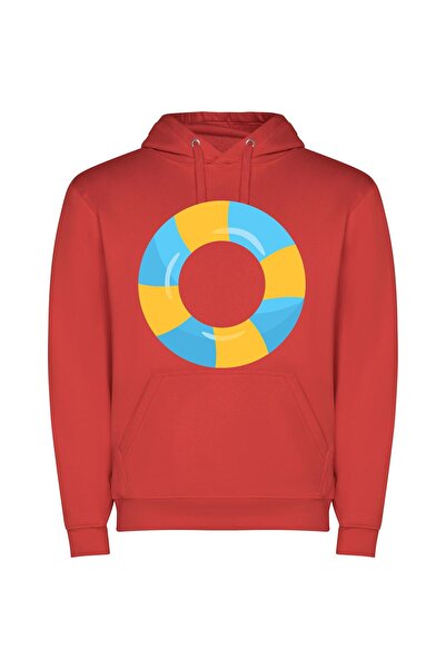 iLovePrints Round Aqua Haven Φούτερ με κουκούλα σε χρώμα Κόκκινο