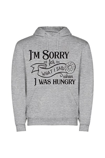 iLovePrints Hungry Thoughts, Full Apologies Φούτερ με κουκούλα σε χρώμα Γκρι