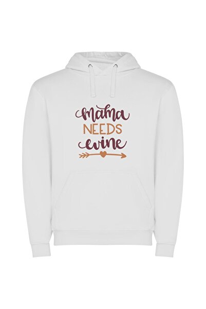 iLovePrints Mama's Wine Craving: Elegant Φούτερ με κουκούλα σε χρώμα Λευκό