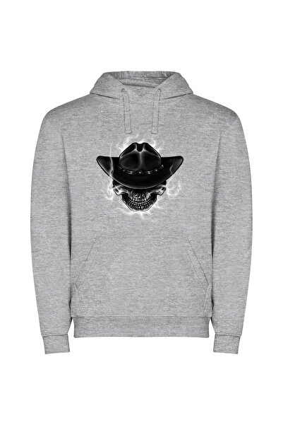 iLovePrints Phantom Western Skulls Φούτερ με κουκούλα σε χρώμα Γκρι