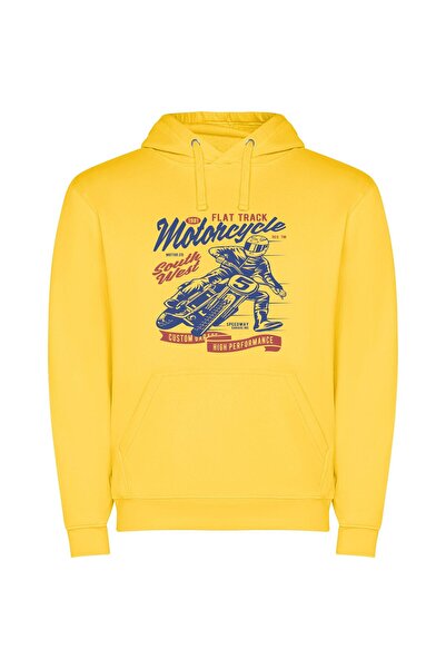 iLovePrints Retro Motorbike Madness Φούτερ με κουκούλα σε χρώμα Κίτρινο