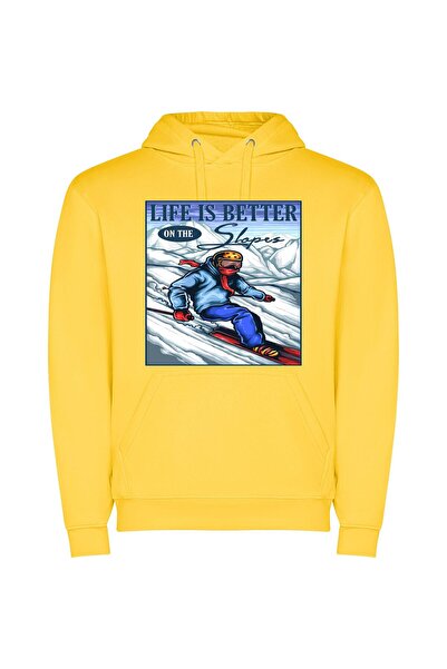 iLovePrints Skiing Thrills: Digital Illustration Φούτερ με κουκούλα σε χρώμα ...