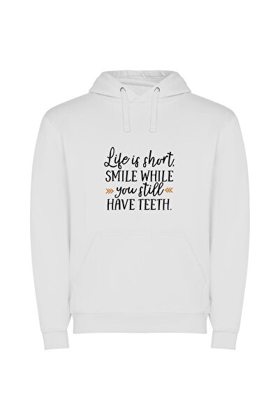 iLovePrints Pearly Grin of Life Φούτερ με κουκούλα σε χρώμα Λευκό