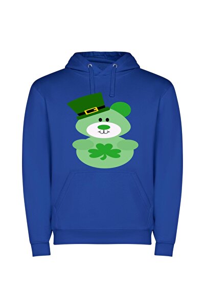 iLovePrints Lucky Green Bear Surprise Φούτερ με κουκούλα σε χρώμα Μπλε