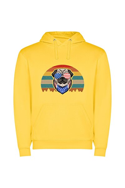iLovePrints Patriotic Pug: Vivid Illustration! Φούτερ με κουκούλα σε χρώμα Κί...