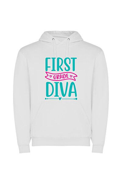 iLovePrints Glamorous Future First Diva Φούτερ με κουκούλα σε χρώμα Λευκό