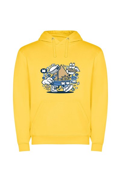 iLovePrints Cartoon Sailor Adventure Φούτερ με κουκούλα σε χρώμα Κίτρινο