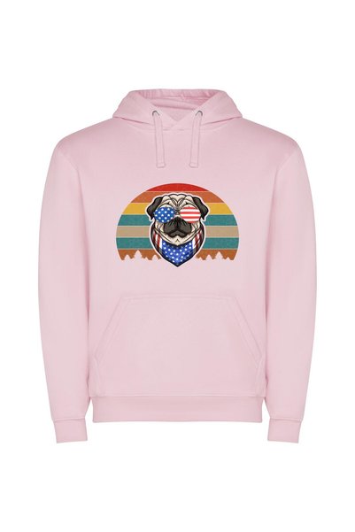 iLovePrints Patriotic Pug: Vivid Illustration! Φούτερ με κουκούλα σε χρώμα Ροζ