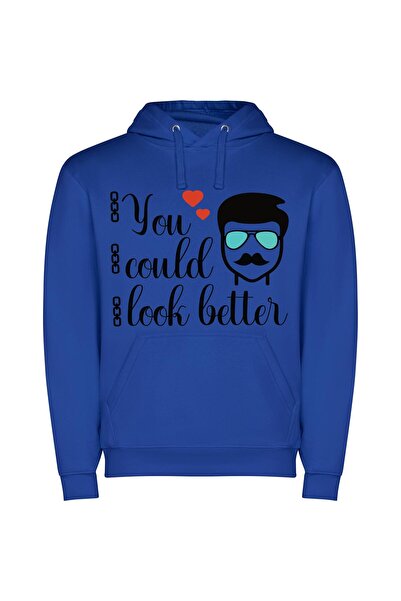 iLovePrints Dapper Stache & Sunglasses Φούτερ με κουκούλα σε χρώμα Μπλε
