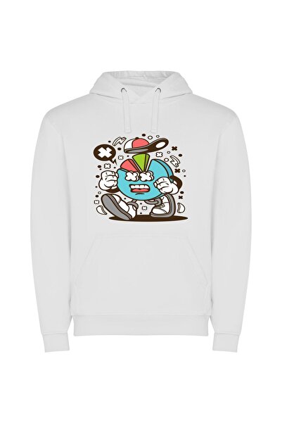 iLovePrints Colorful Surprised Cartoon Mascot Φούτερ με κουκούλα σε χρώμα Λευκό