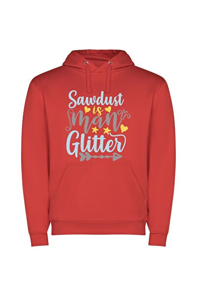 iLovePrints Glamourized Sawdust Sparkles Φούτερ με κουκούλα σε χρώμα Κόκκινο