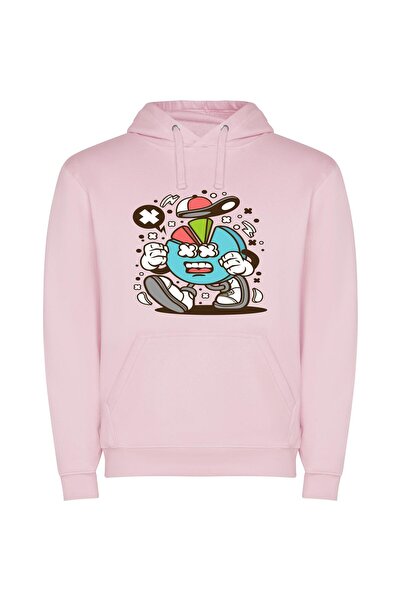 iLovePrints Colorful Surprised Cartoon Mascot Φούτερ με κουκούλα σε χρώμα Ροζ