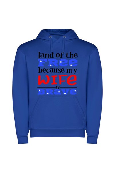 iLovePrints BRAVE & PATRIOTIC WIFE Φούτερ με κουκούλα σε χρώμα Μπλε