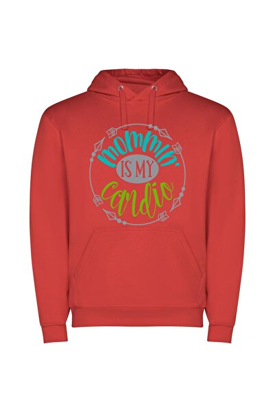 iLovePrints Fit Mom's Vinyl Workout Φούτερ με κουκούλα σε χρώμα Κόκκινο