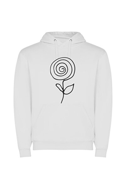 iLovePrints Black & White Floral Fantasia Φούτερ με κουκούλα σε χρώμα Λευκό