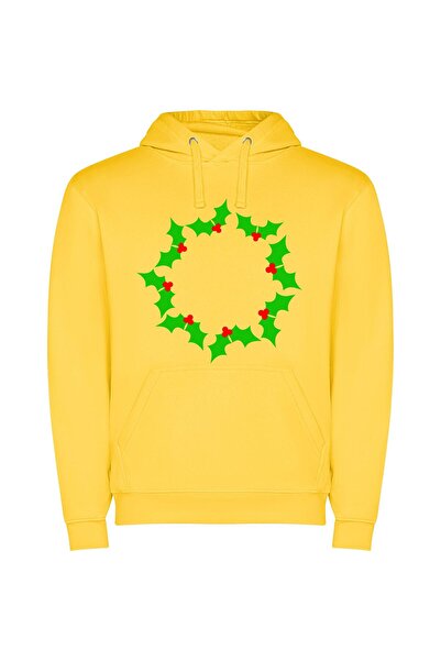 iLovePrints Holly Halo: Festive Laurel Φούτερ με κουκούλα σε χρώμα Κίτρινο