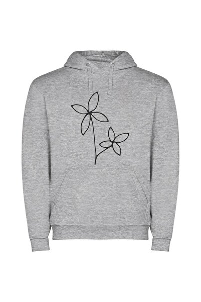 iLovePrints Floral Line Art Elegance Φούτερ με κουκούλα σε χρώμα Γκρι