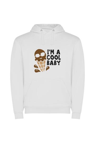 iLovePrints Cool Baby Cone Bliss Φούτερ με κουκούλα σε χρώμα Λευκό