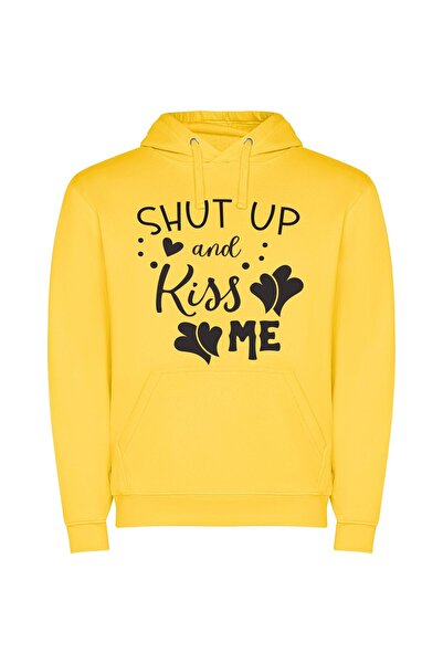 iLovePrints Kiss Me, Sweet Whisper Φούτερ με κουκούλα σε χρώμα Κίτρινο